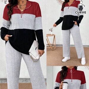 Colorblock Women's Ribbed Knit Set